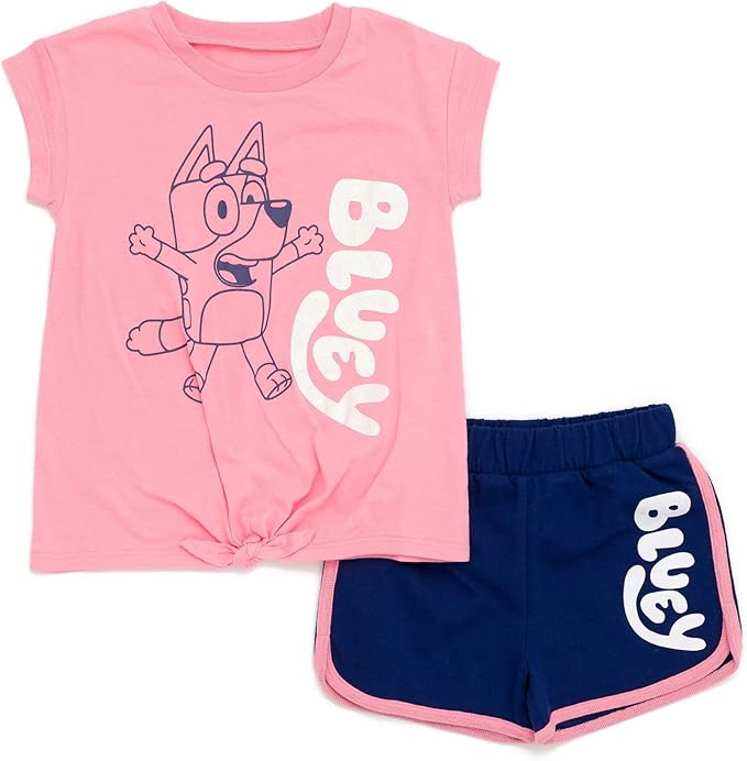 Bluey Girls T-Shirt and French Terry Dolphin Shorts Outfit Set Toddler to Big Kid Sizes (2T - 10-... | Amazon (US)