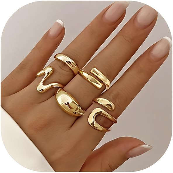 YEEZII Chunky Gold Rings for Women Non Tarnish, 18K Gold Plated Stackable Thumb Ring, Statement W... | Amazon (US)