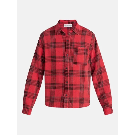 No Boundaries Boxy Fit Grunge Flannel Shirt with Long Sleeves, Men's XS-4XLT | Walmart (US)
