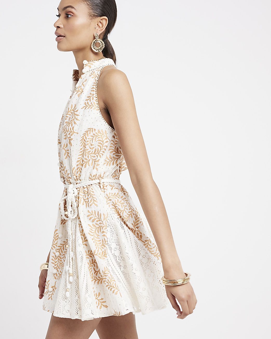 Cream glitter lace detail mini shirt dress | River Island (UK & IE)