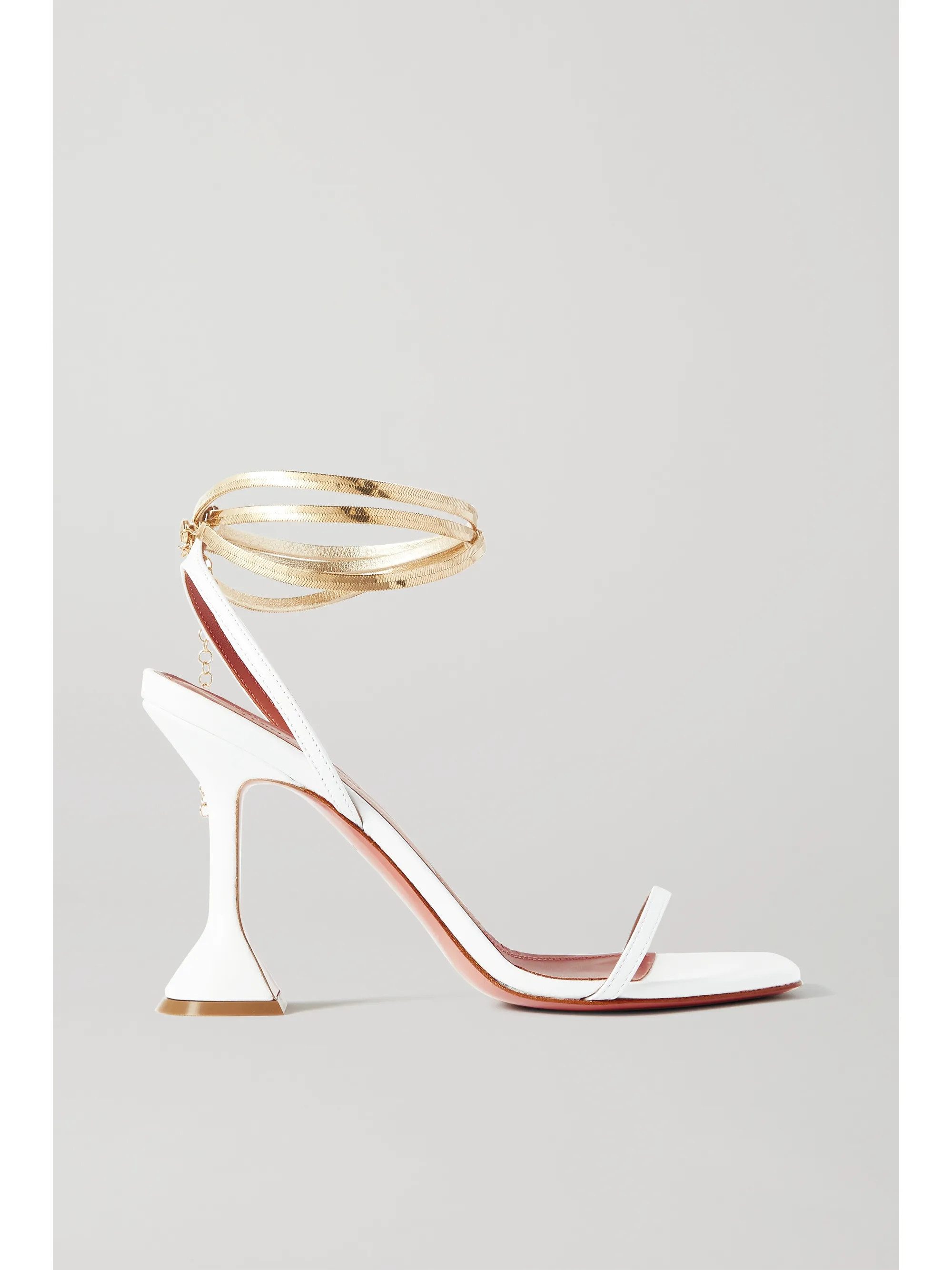 White Henson chain-embellished leather sandals | Amina Muaddi | NET-A-PORTER | NET-A-PORTER (US)