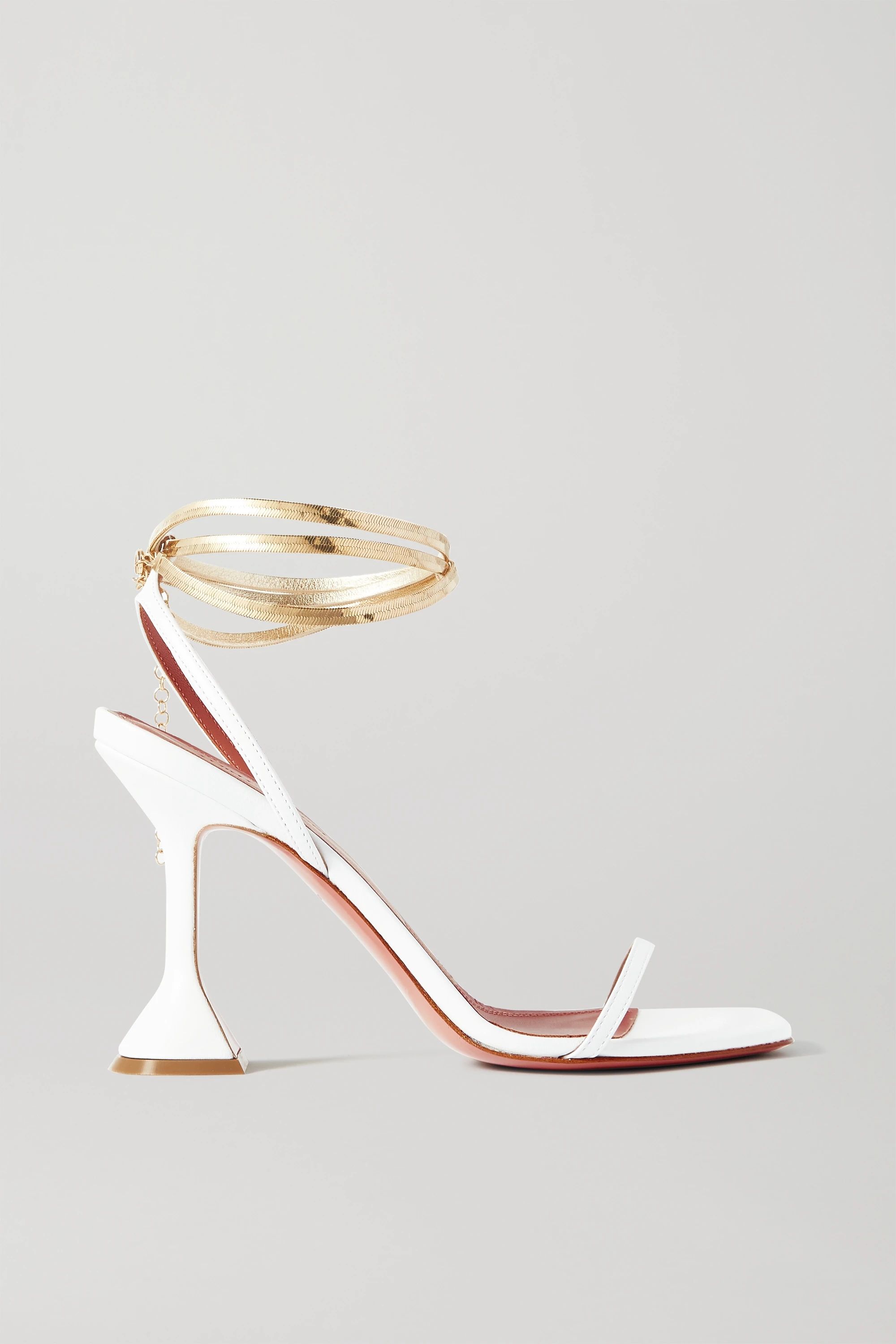 White Henson chain-embellished leather sandals | Amina Muaddi | NET-A-PORTER | NET-A-PORTER (US)