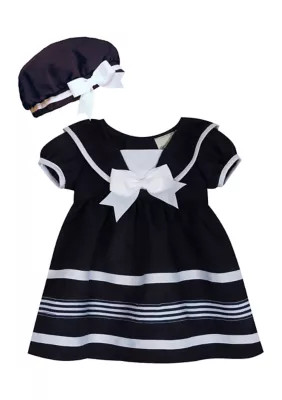 Rare Editions Baby Girls Short Puff Sleeve Nautical Sailor Collar Dress with Cap | Belk