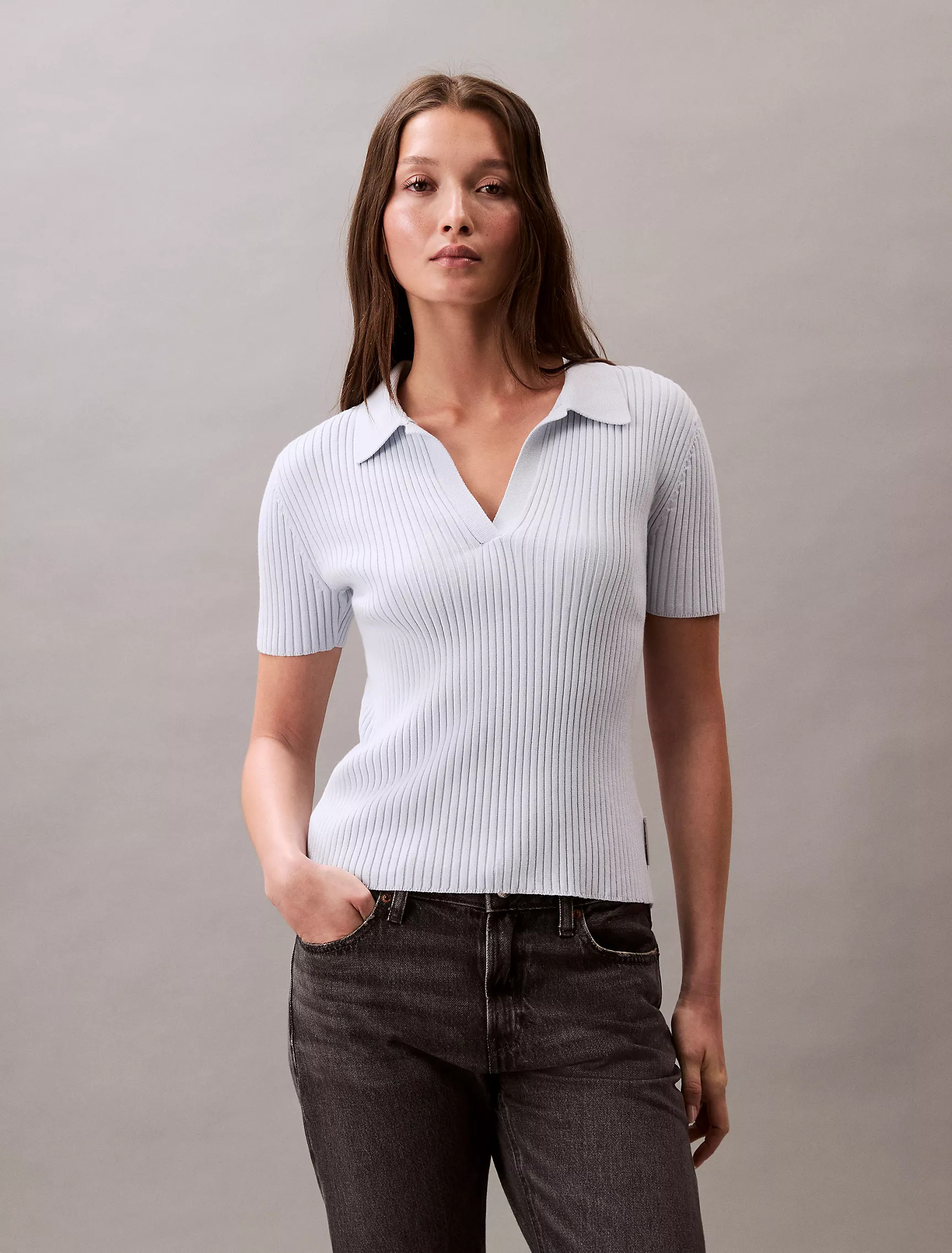 Smooth Cotton Rib Polo Sweater | Calvin Klein | Calvin Klein (US)