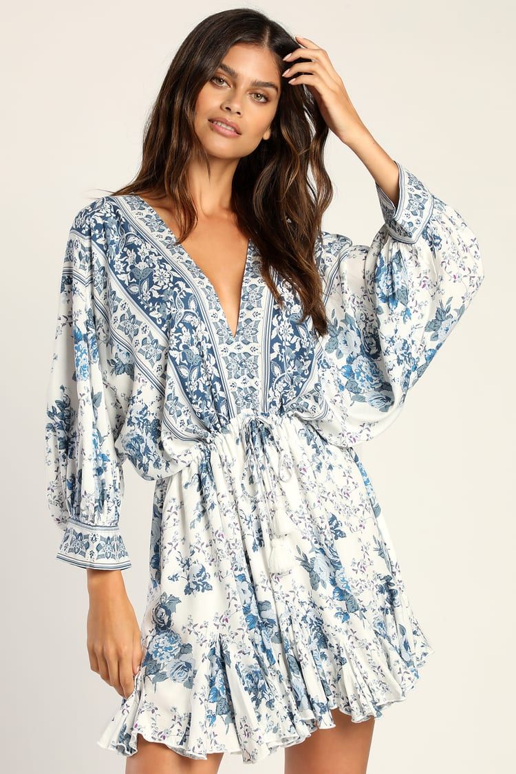 Roamin' Holiday Blue and White Print Mini Dress | Lulus (US)