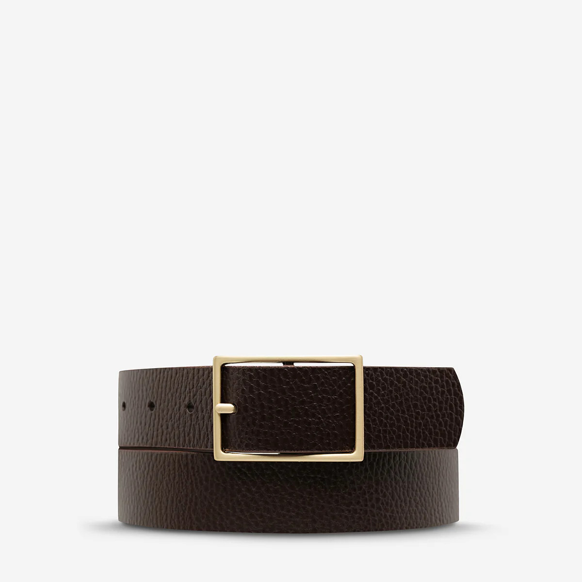Getting Real Unisex Choc/Gold Leather Belt | Status Anxiety® | Status Anxiety 