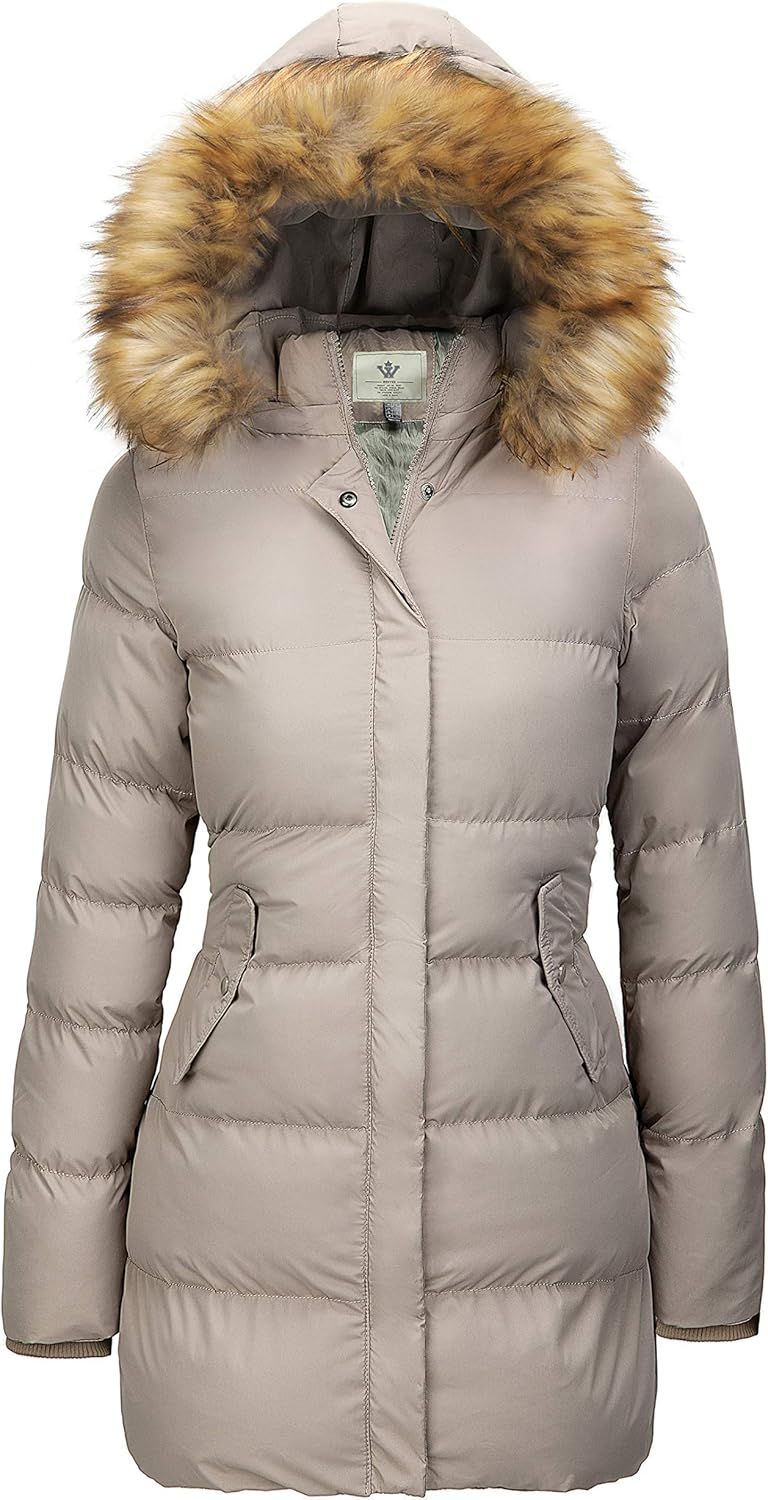 WenVen Women's Winter Thicken Puffer Coat Warm Jacket with Faux Fur Removable Hood | Amazon (US)