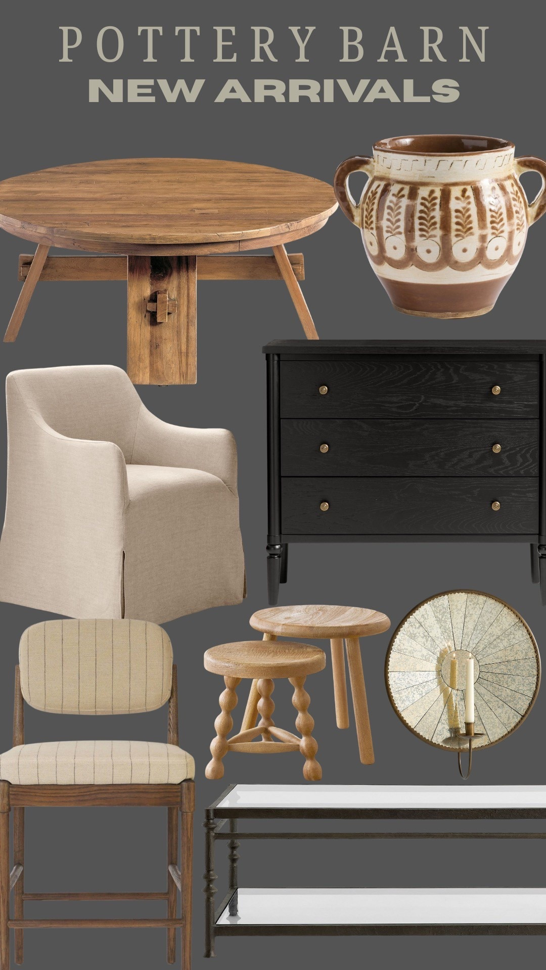 Pottery Barn | new arrivals | upholstered dining chair | bar stool | counter stool | candle sconce | night stand | coffee table | vase | nesting tables 

#LTKFindsUnder100 #LTKHome #LTKSaleAlert