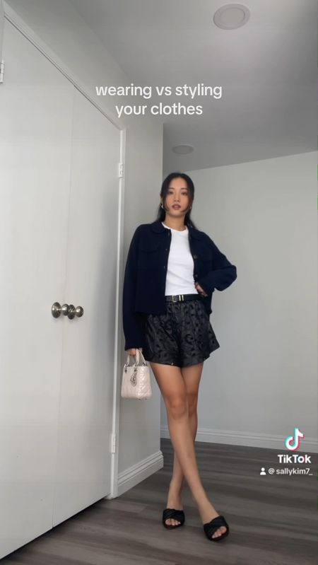 navy blue jacket mini small lady dior leather shorts white baby tshirt cropped classy minimal neutral style korean fashion

#LTKstyletip #LTKworkwear #LTKAsia