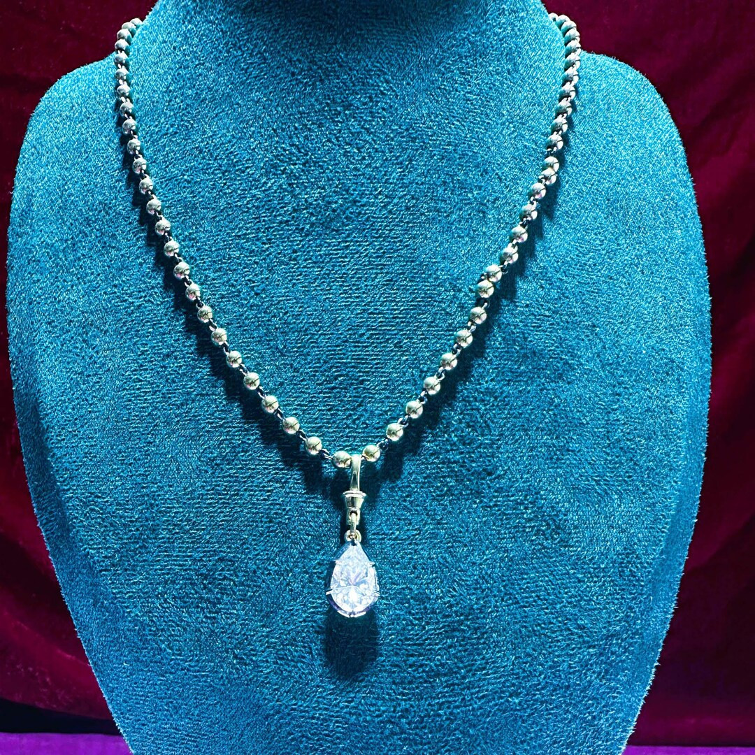 3.0ct Collet Set Georgian Cut Down Button Back Pear Moissanite Pendant, Blackened Gold, Detachabl... | Etsy (US)