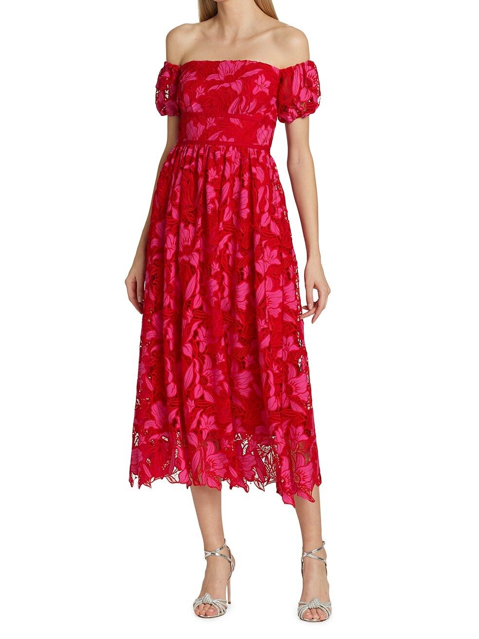 Off-The-Shoulder Two-Tone Lace Calf-Length Fit-&-Flare Midi-Dress | Saks Fifth Avenue (UK)