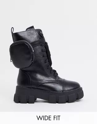 Public Desire Wide Fit Intention chunky calf boot with pouch in black | ASOS (Global)