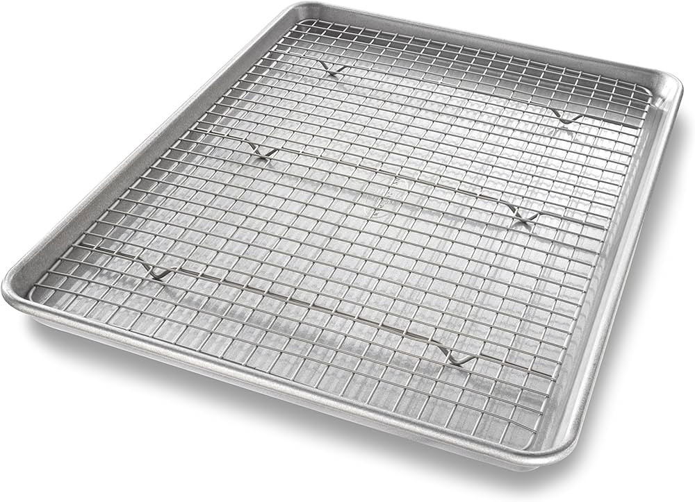 USA Pan Bakeware Half Sheet Baking Pan and Bakeable Nonstick and Cooling Rack Set, Metal | Amazon (US)