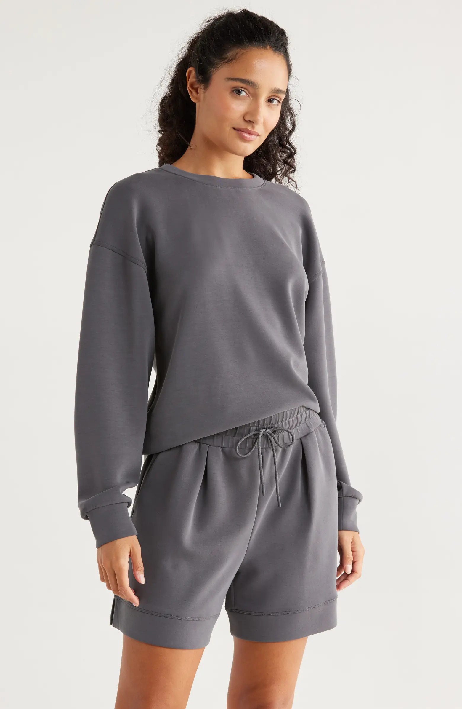 Zella Ultrasoft Boxy Knit Crew Sweatshirt | Nordstrom | Nordstrom