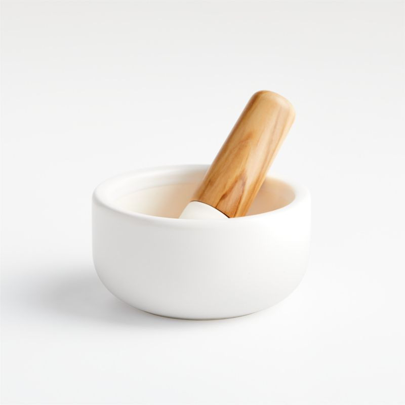 Olivewood and Ceramic Mortar and Pestle + Reviews | Crate & Barrel | Crate & Barrel