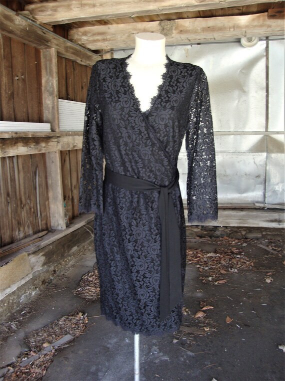 Vintage Diane Von Furstenberg Black Lace Wrap Dress/Size 8 | Etsy | Etsy (US)
