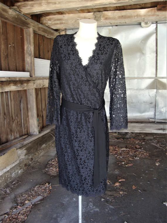 Vintage Diane Von Furstenberg Black Lace Wrap Dress/Size 8 | Etsy | Etsy (US)