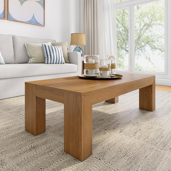 Plank+Beam Modern Rectangular Coffee Table, Solid Wood, 48 Inch, Medium Sized Coffee Table, Cente... | Amazon (US)