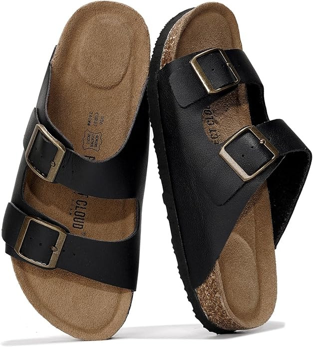 Project Cloud 100% Genuine Leather Flat Sandals For Women 2026 Cork Footbed Womens Sandals with M... | Amazon (US)