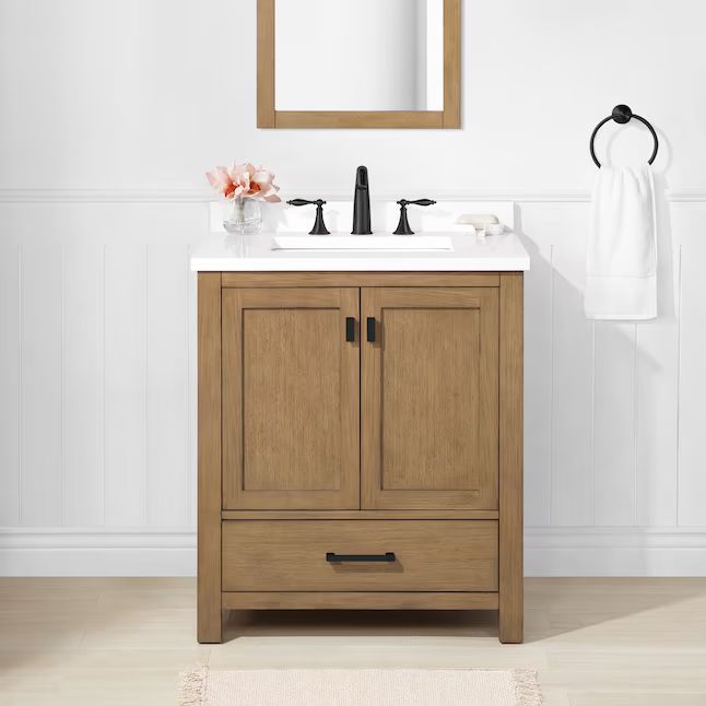 allen + roth  Ronald 30-in Almond Toffee Undermount Single Sink Bathroom Vanity with White Engin... | Lowe's