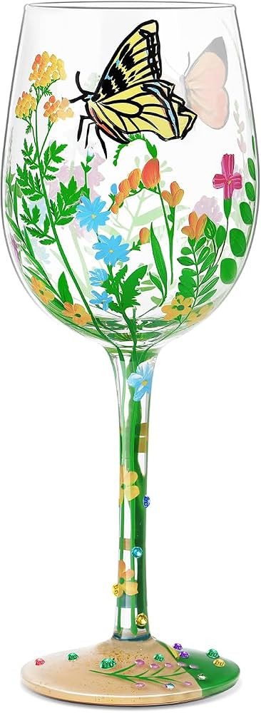 NymphFable Hand-painted Wine Glass Flowers Butterflies Artisan Painted Glass 15oz Gift for Family... | Amazon (US)