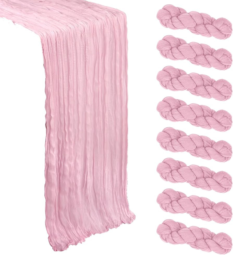 8 Pack Pink Table Runner Cheesecloth 10Ft Gauze Cheese Cloth Table Runner 120 Inch Boho Sheer Rus... | Amazon (US)
