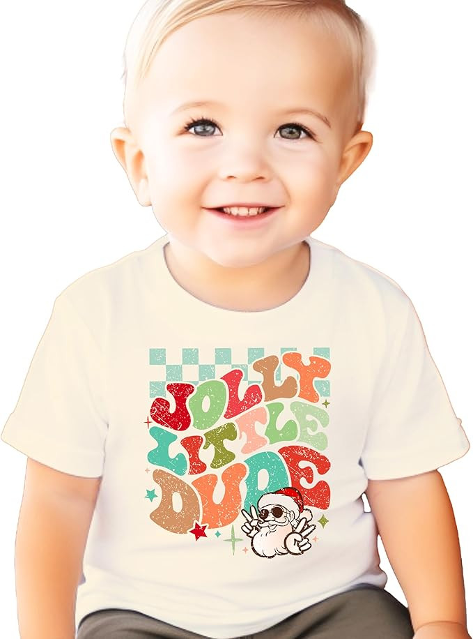 Jolly Little Dude Groovy Fun Christmas Holiday Shirt for Baby and Toddler Youth Boys | Amazon (US)
