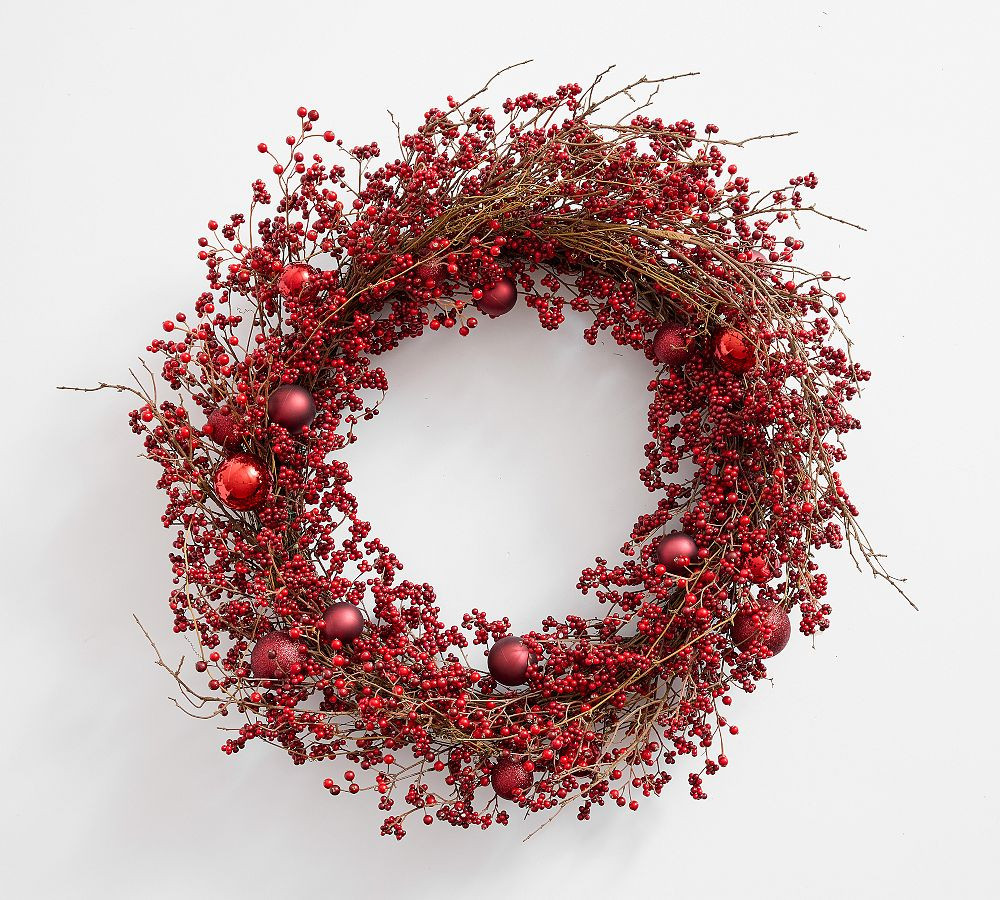 Wild Twig And Berry Trailing Wreath With Ornaments | Pottery Barn (US)