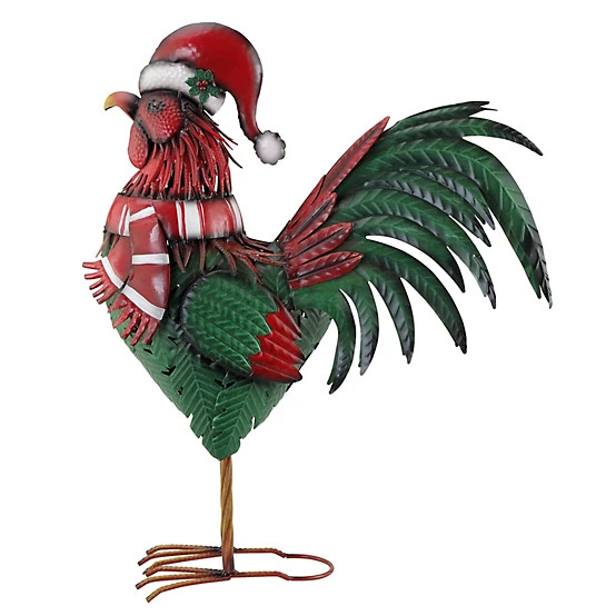 New!Red Shed  23.5 in. Metal Christmas Rooster Statue | Tractor Supply