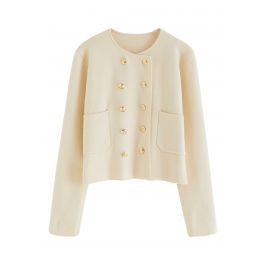 Front Pocket Double-Breasted Crop Cardigan in Cream | Chicwish