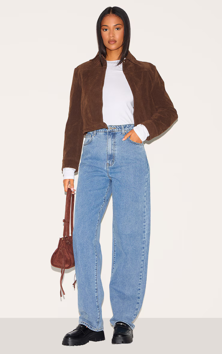 Tall Mid Blue Wash High Waist Boyfriend Jeans | PrettyLittleThing UK