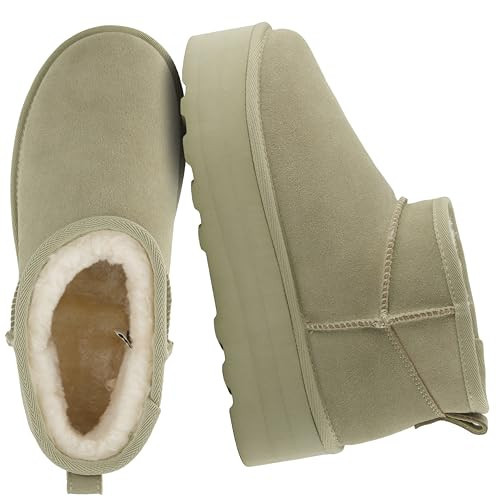 CUSHIONAIRE Hippy Women’s Platform Ankle Boots – Genuine Suede, Faux Fur Lining, Cozy Winter Slip-On Design, Khaki 9.5 | Amazon (US)