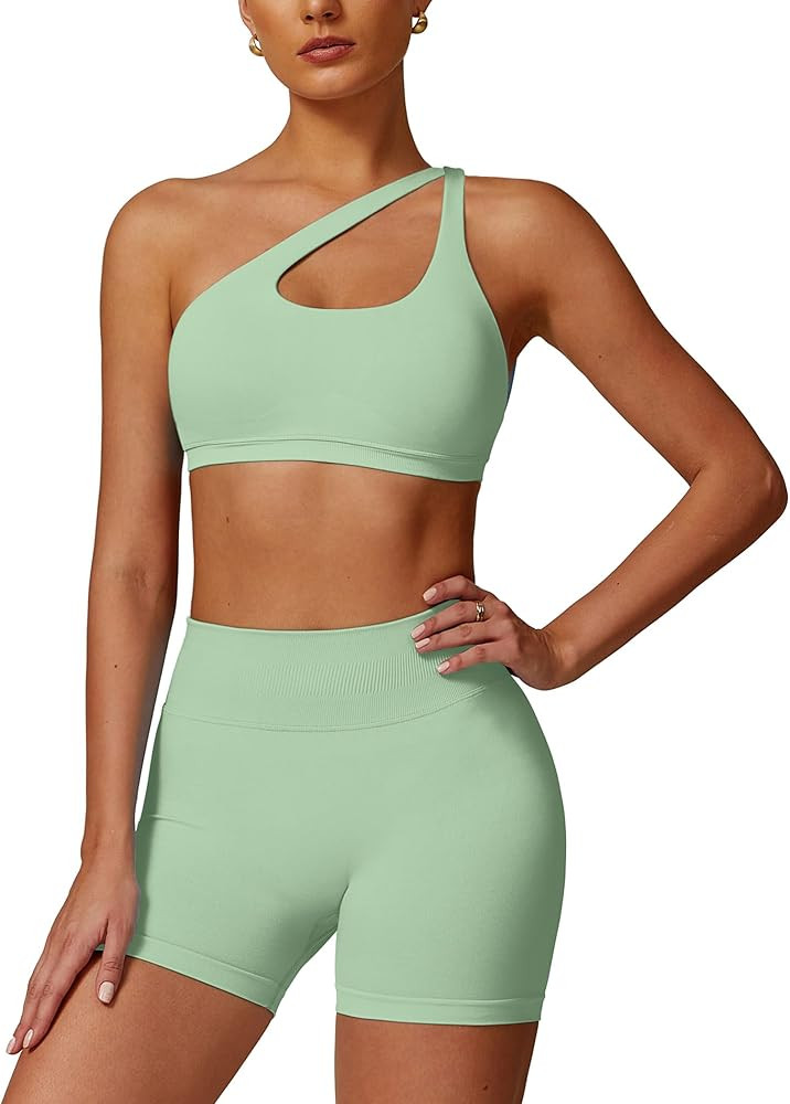 ABOCIW Workout Sets for Women Crossover High Waist Biker Shorts One Shoulder Sports Bra 2 Piece G... | Amazon (US)