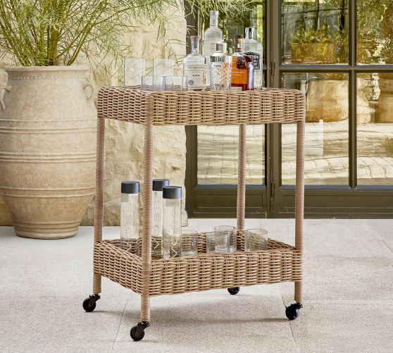Huntington Wicker Outdoor Rolling Bar Cart (26") | Pottery Barn (US)
