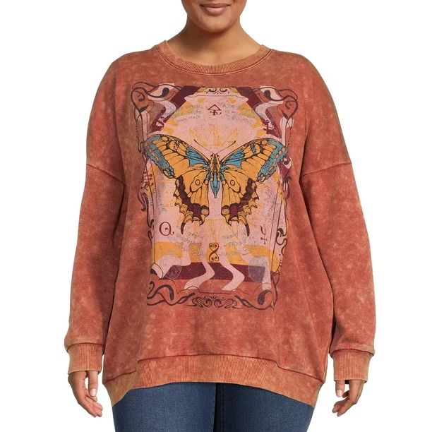 No Boundaries Junior's Plus Size Washed Graphic Sweatshirt - Walmart.com | Walmart (US)