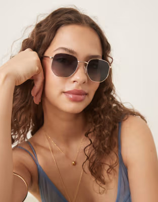 ASOS DESIGN metal hexagon sunglasses with polarised lens | ASOS (Global)