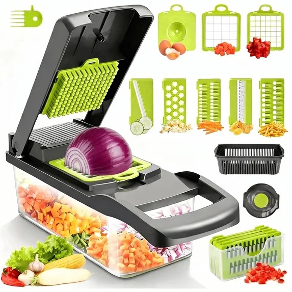 10-in-1 Vegetable Chopper Mandoline Slicer, 8 Blade Food Cutter with Colander Basket & Storage Ca... | Walmart (US)