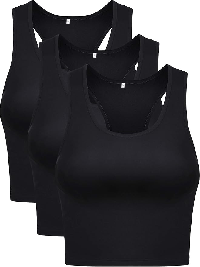 Boao 3 Pieces Women's Cotton Basic Sleeveless Racerback Crop Tank Top Sports Crop Top for Daily W... | Amazon (US)