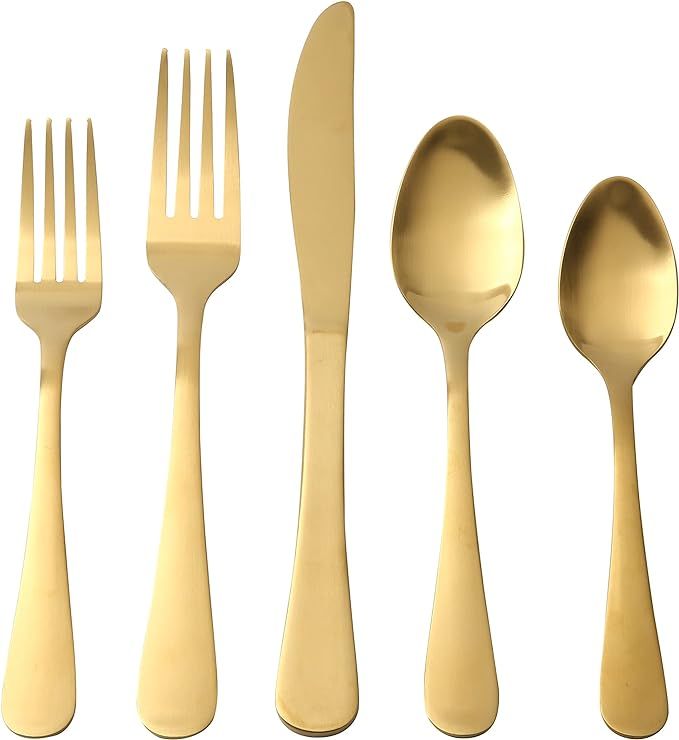 Lorena 20-Piece Stainless Steel Silverware Flatware Cutlery Set, Service for 4, Matte Gold | Amazon (US)