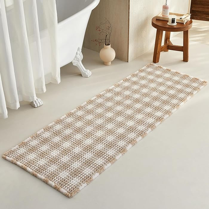 Waffle Runner Rug Bathroom, Long Boho Bathroom Rugs Non Slip Washable Absorbent Checkered Bathroo... | Amazon (US)