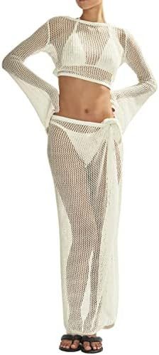 Women's Swimsuits Cover Ups Set for Crochet Bathing Suit Hollow Out 2 Piece Bikini Coverup Beach ... | Amazon (US)