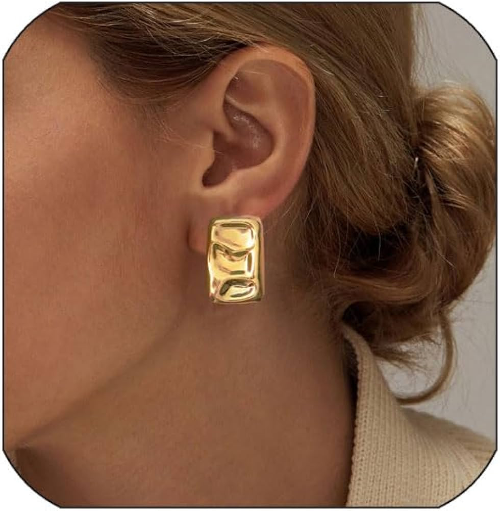 Chunky Gold Rectangle Stud Earrings For Women, Gold statement Earrings Dainty Thick Stud Earrings... | Amazon (US)
