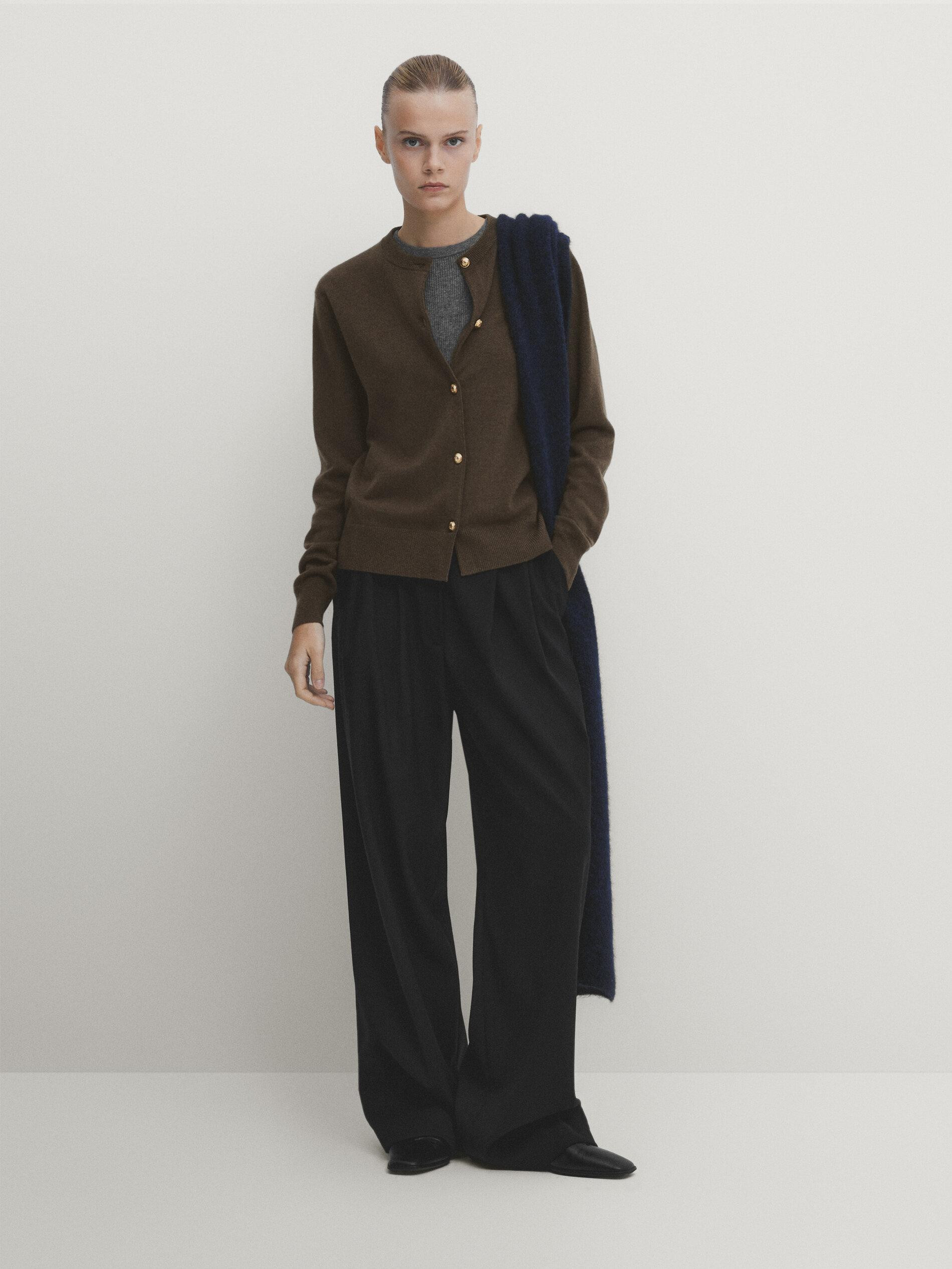 Wool blend cardigan with buttons | Massimo Dutti UK