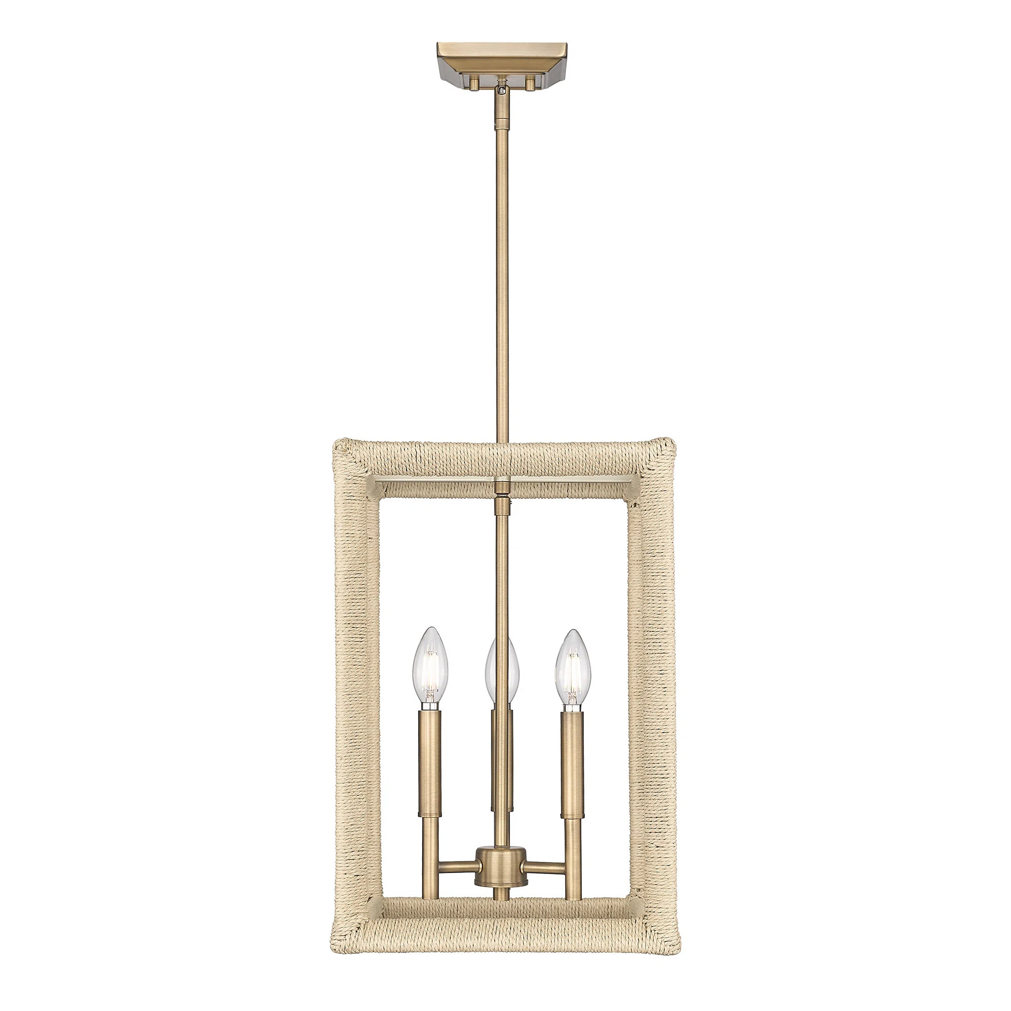 Jarim 3-Light Pendant In Modern Brass With Light Natural Rattan Accents | Wayfair North America