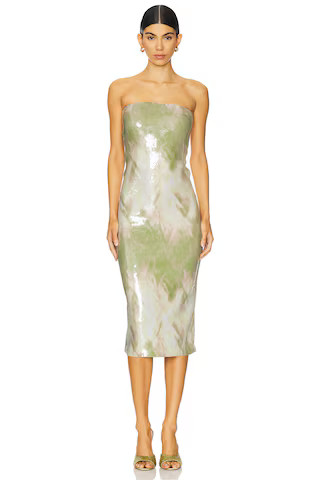 Camila Coelho Alandra Midi Dress in Green & Beige from Revolve.com | Revolve Clothing (Global)