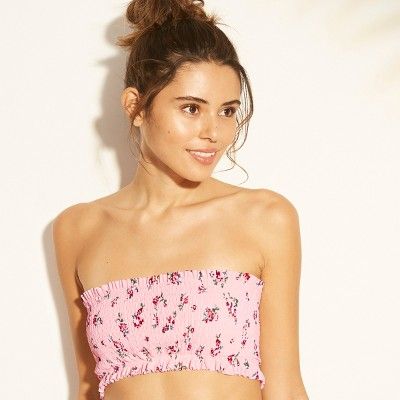 Women's Smocked Underwire Bandeau Bikini Top - Xhilaration™ Pink Floral | Target
