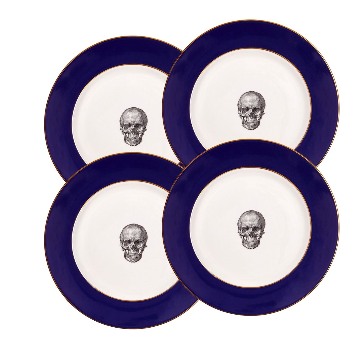 Cobalt Blue Skull Set Of 4 Dinner Plates | Wolf & Badger (US)