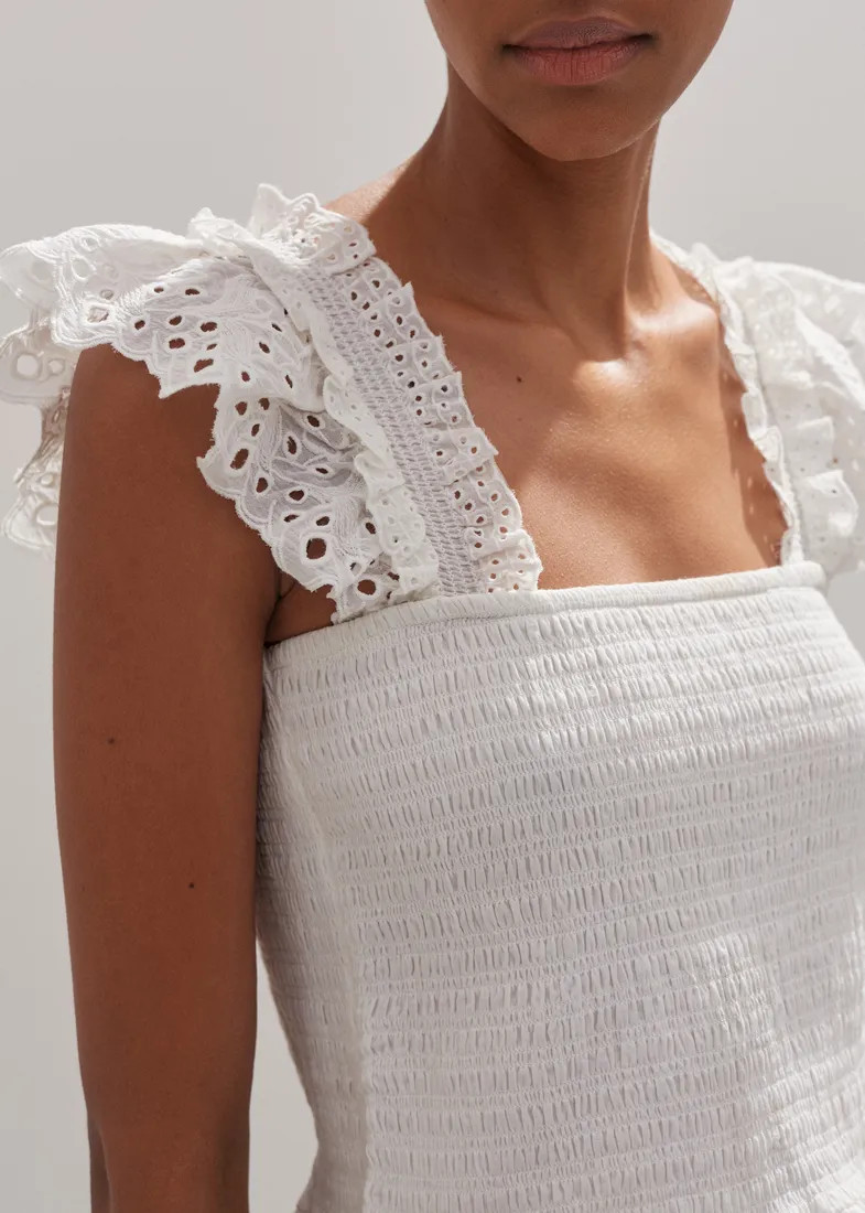 Cotton Delicate Broderie Shirred Top | ME+EM US