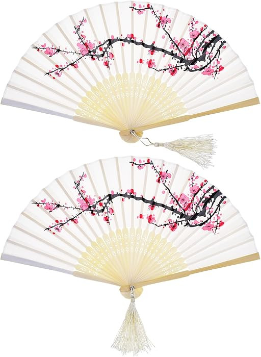 Hotop 2 abanicos de mano plegables de seda con marcos de bamb\u00fa para mujeres, color rosa y az... | Amazon (US)