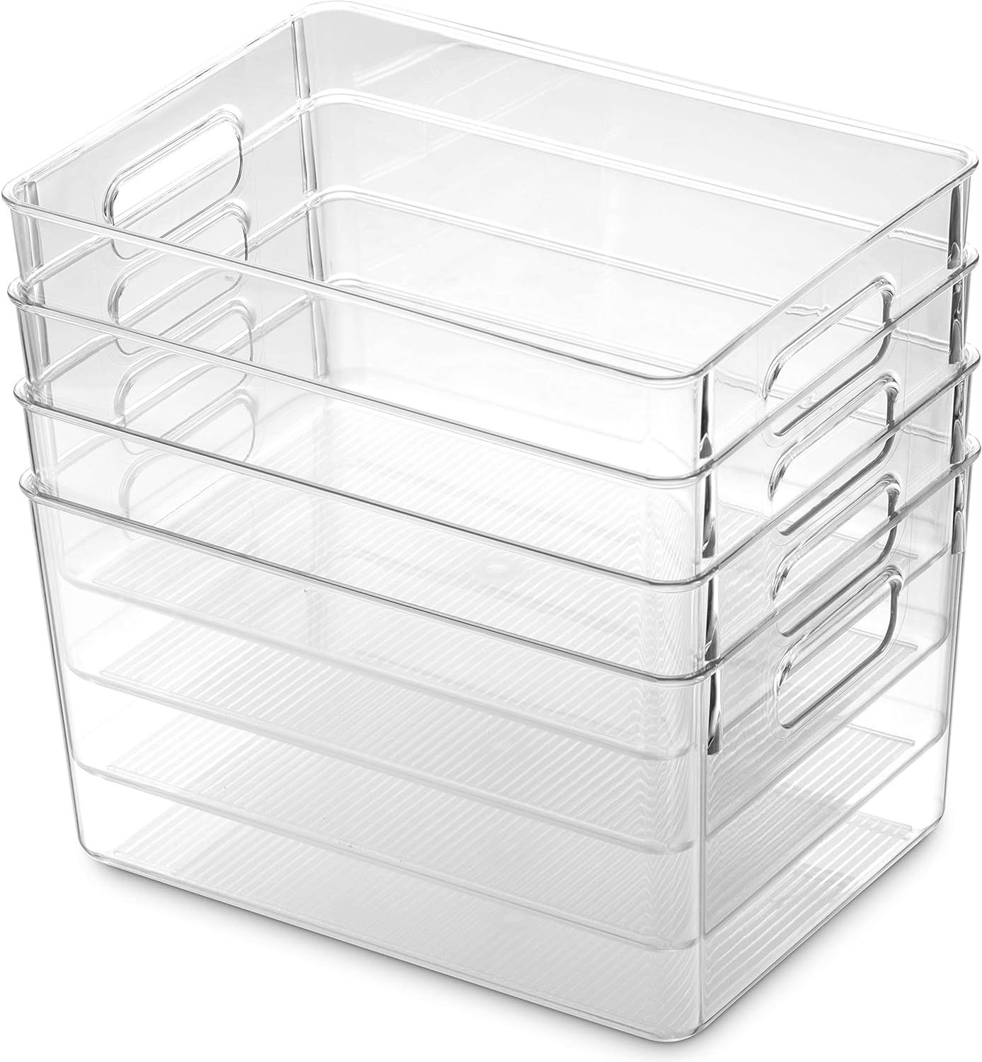 Set Of 4 Clear Pantry Organizer Bins Household Plastic Food Storage Basket with Cutout Handles fo... | Amazon (US)